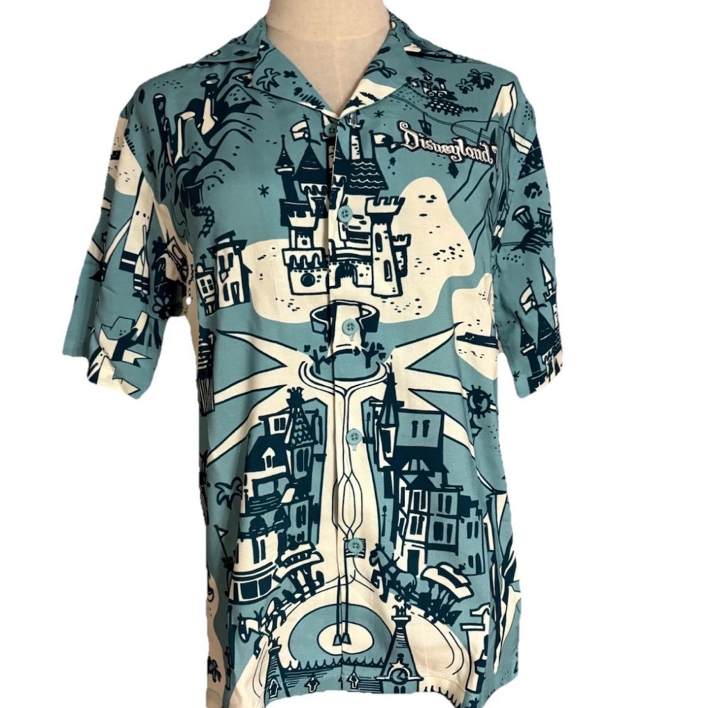 Disney, Disneyland 70th Anniversary Main Street Camp Shirt Blue Button Up